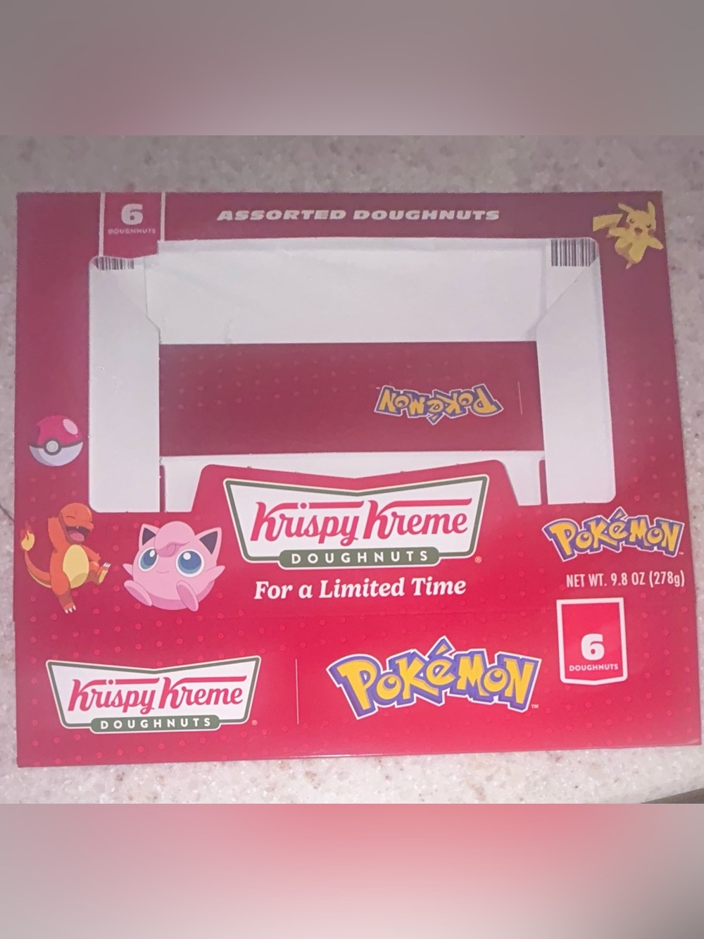 Krispy Kreme Pokémon Pink 6 Assorted Doughnuts Box - Limited Edition NEW
